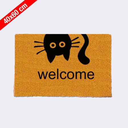 Felpudo de fibra de coco natural 'Diseño Black Cat Welcome' de medidas 40x60cm