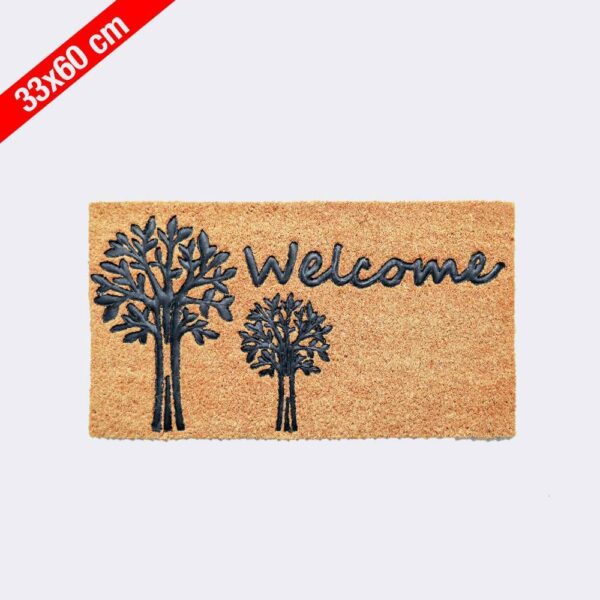 Felpudo de fibra de coco natural con relieve de goma 'Diseño Happy Garden Welcome' de medidas 33x60cm