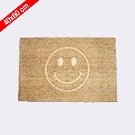 Felpudo de fibra de coco natural relieve 'Diseño Happy Face' de medidas 40x60cm