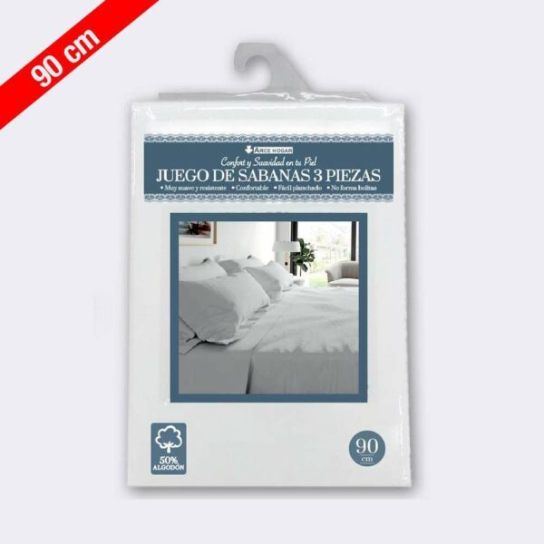 Conjunto de ropa para cama de 90 cm en color blanco - 3 piezas, medidas 90x190x25 cm