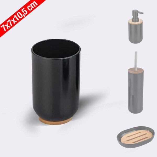 Vaso para baño de poliestireno 'Color Negro' y base de bambú