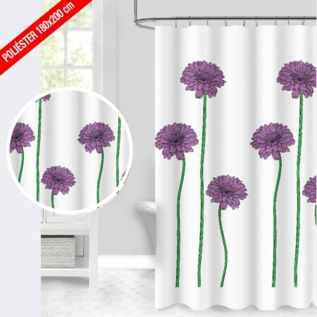 Cortina de Baño de Poliéster 'Diseño Violets' medidas 180x200cm